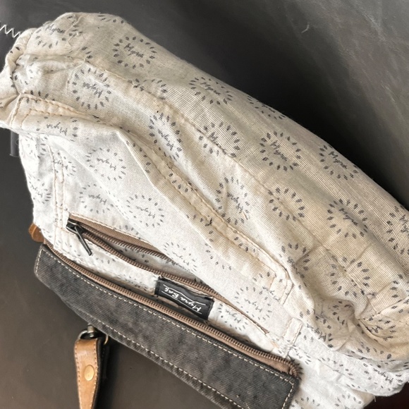 Myra Bag Azure Upcycled Canvas & Cowhide Leather Shoulder Bag NWOT - Picture 4 of 14